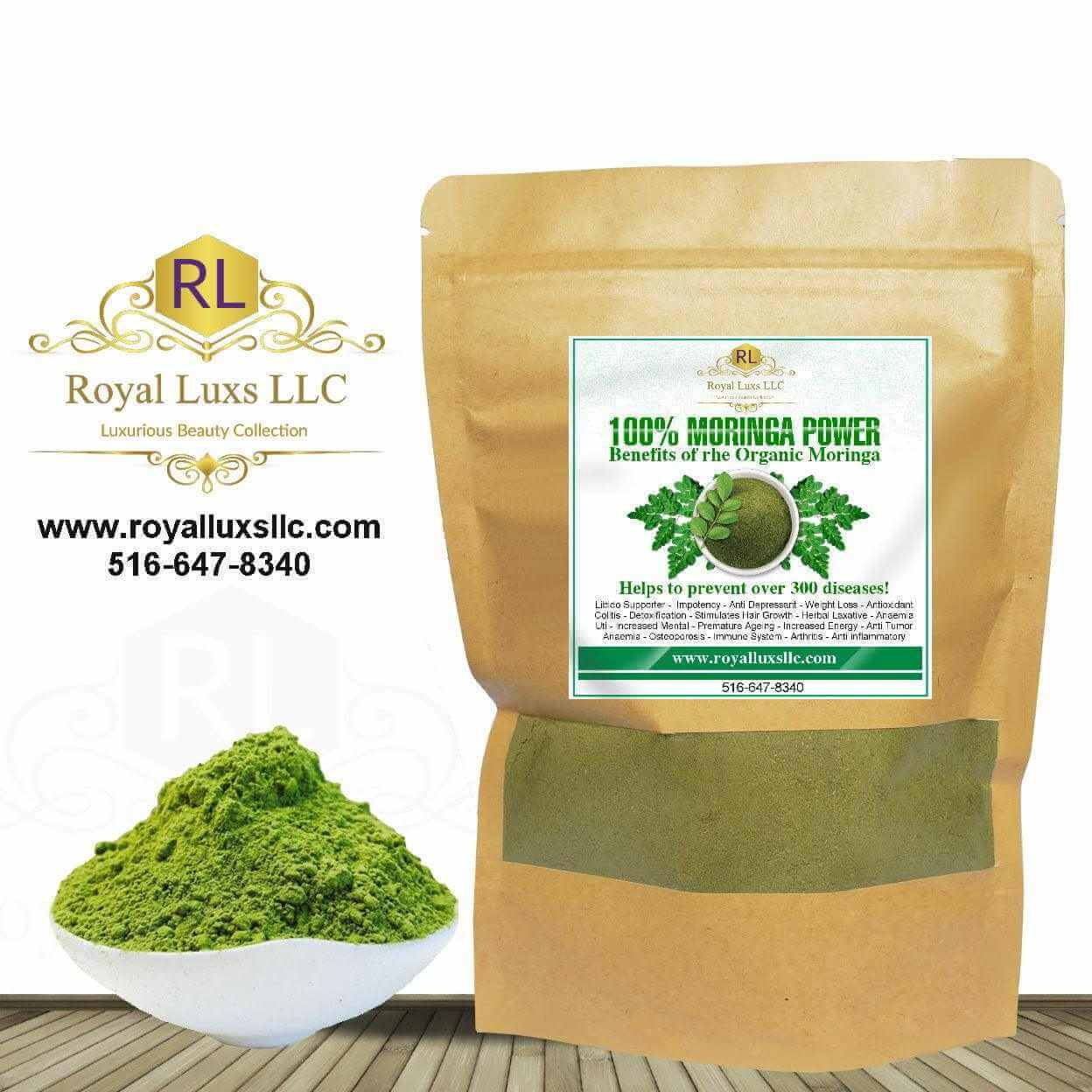 6oz Organic Moringa Oleifera Leaf Powder packaging, rich in antioxidants and nutrients for health support.