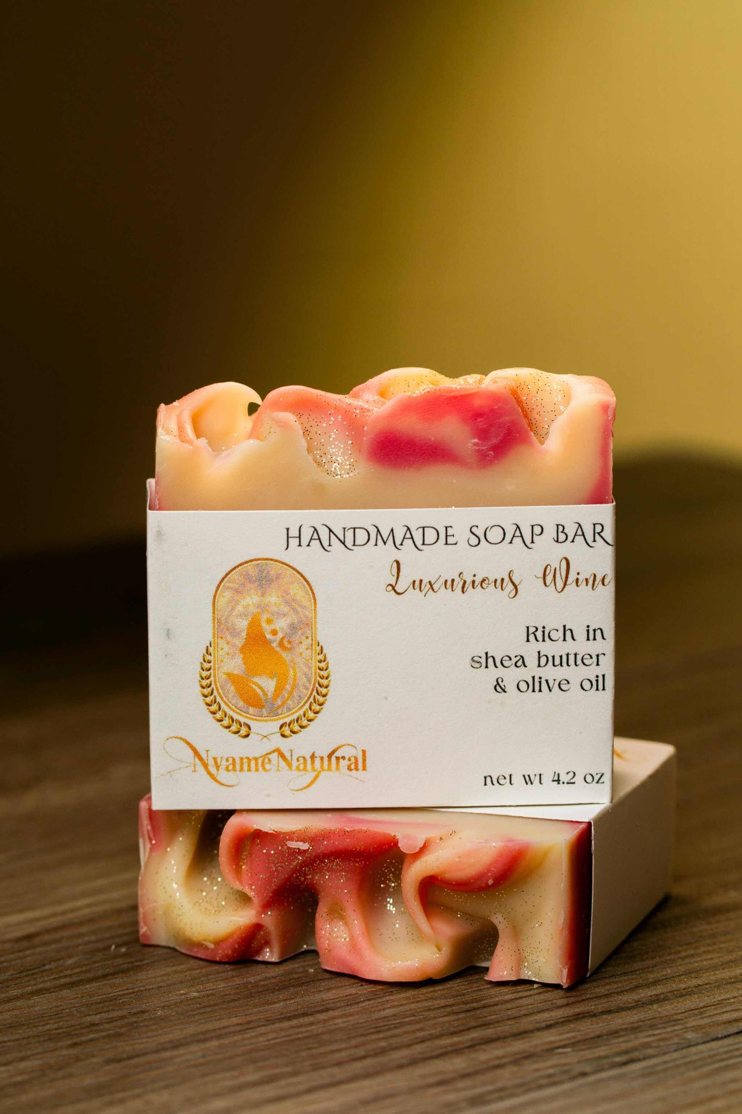 Luxurious Wine Bar Soap with shea butter and olive oil, handcrafted for a moisturizing bathing experience.