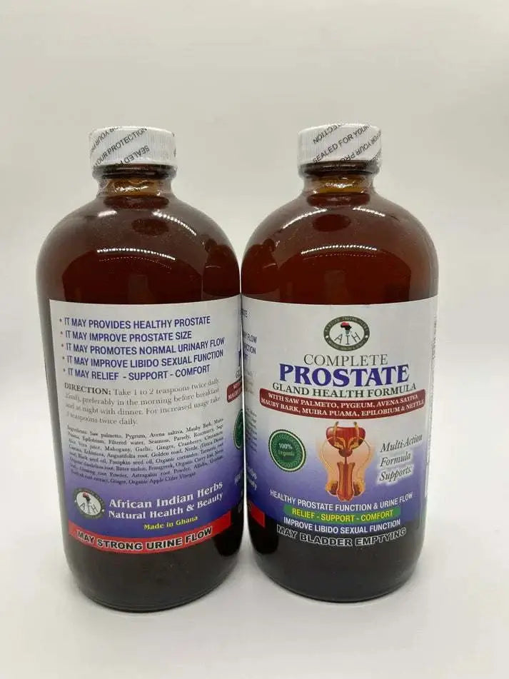 Complete Prostate Gland Health Formula bottles highlighting key benefits for prostate health and wellness.