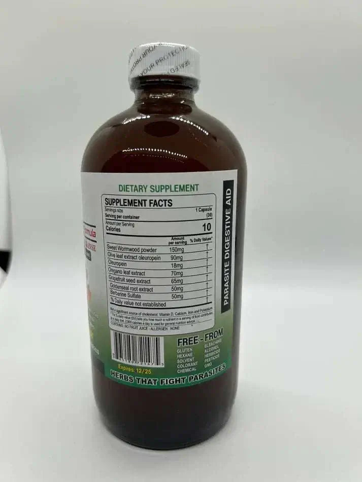 Bottle of Parasite Formula dietary supplement with supplement facts label for digestive health.