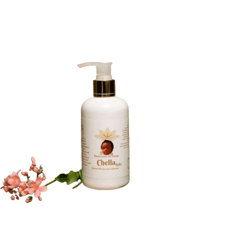 Chella Kidz Haitian Hair Growth Conditioner bottle with floral accents for promoting healthy hair care in children.