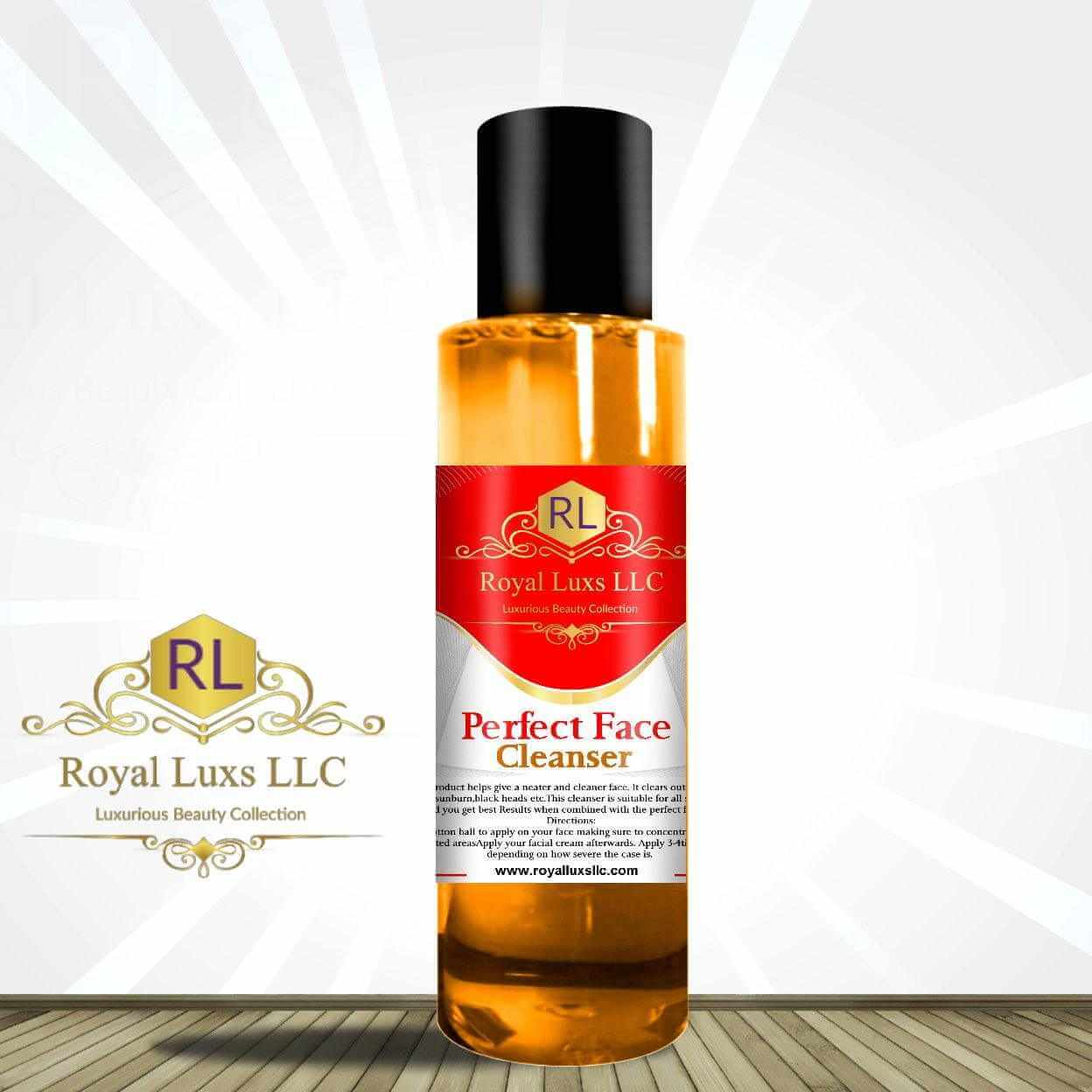 Royal Lux LLC Perfect Face Cleanser bottle designed for radiant skin and blemish control.