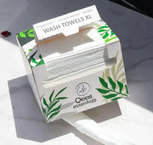 Biodegradable face towels packaging, perfect for eco-friendly makeup removal and skincare.