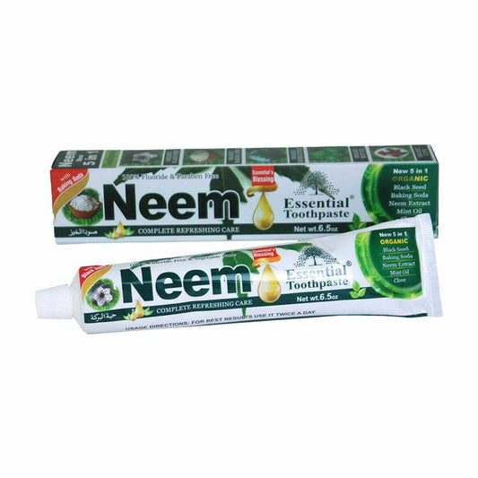 Neem Herbal 9 in 1 Toothpaste packaging and tube showcasing herbal ingredients for oral care.