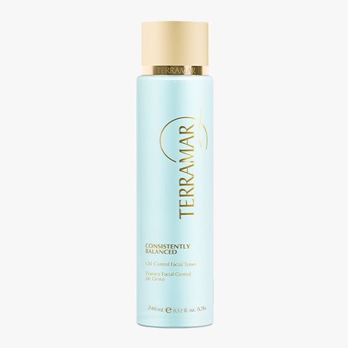 CONSISTENTLY BALANCED Oil Control Facial Toner by Terramar in a light blue bottle, designed for balanced complexion.