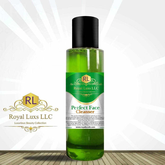 Royal Lux LLC Perfect Face Cleanser bottle designed for clearer, radiant skin and acne treatment.