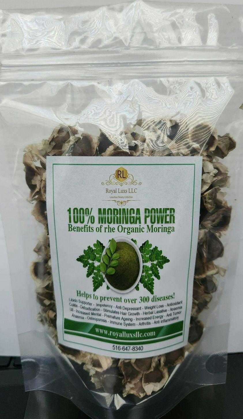 100% Moringa seed snack package showcasing health benefits and nutrient power for a healthy lifestyle.