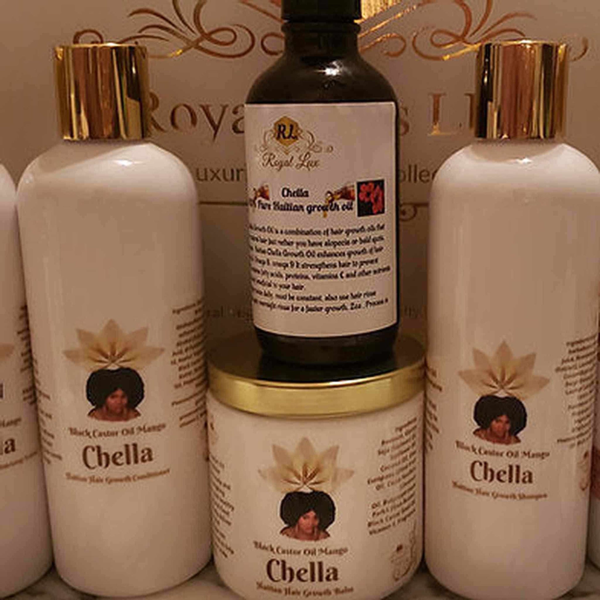 Royal Luxs Booster's Growth Set featuring Chella products for healthy hair growth and nourishment.