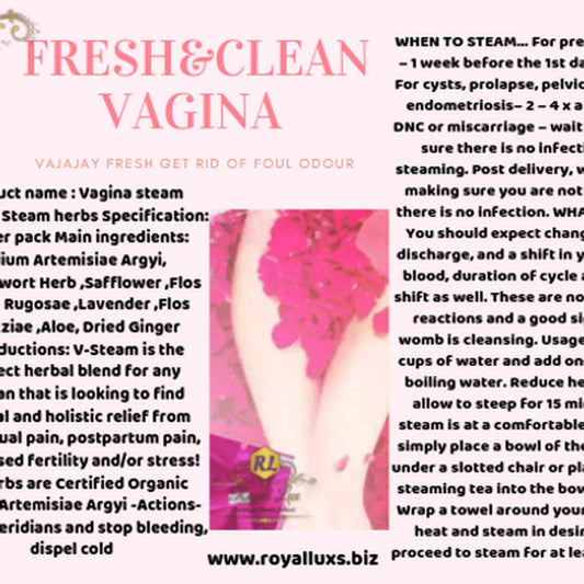Vagina steam herbs product information for fresh and clean experience, featuring natural ingredients and benefits.